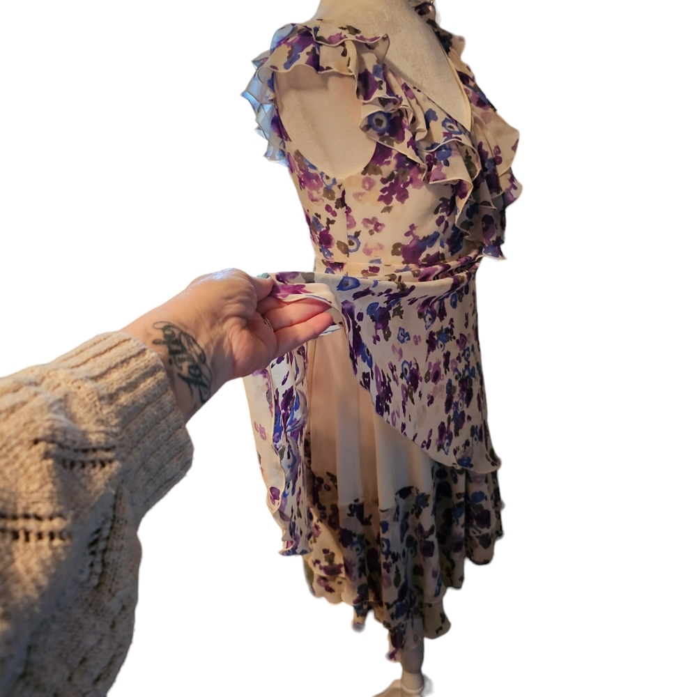 Lauren Conrad Ruffle Mini Dress Romantic Floral Water Color Print Womens Size 6 - Picture 5 of 16
